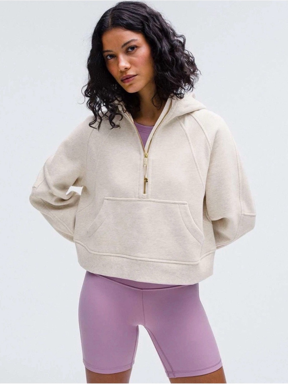 Lululemon Scuba Oversized Half-Zip Hoodie Heathered Bone / Gold